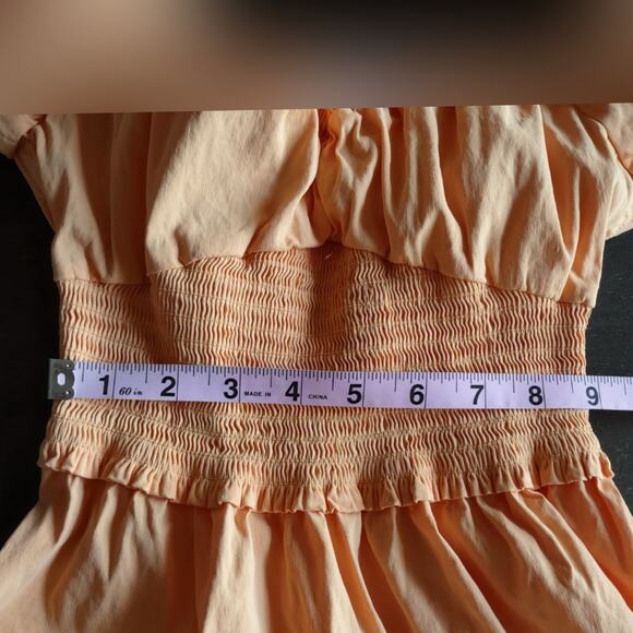 A.L.C. Adena Off-Shoulder Midi Linen Dress Puff Sleeve in Cantaloupe Size 0 - Picture 7 of 13